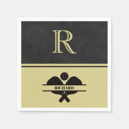 Snyggt Läder Texturerad monogram Namn Black Guld Pappersservett