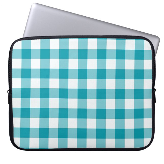 Snyggt Laptop sleeve, Teal Check Gingham Mönster Laptop Fodral (Framsidan)