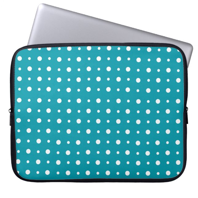 Snyggt Laptop sleeve, Vita Polka dots, Teal Laptop Fodral (Framsidan)