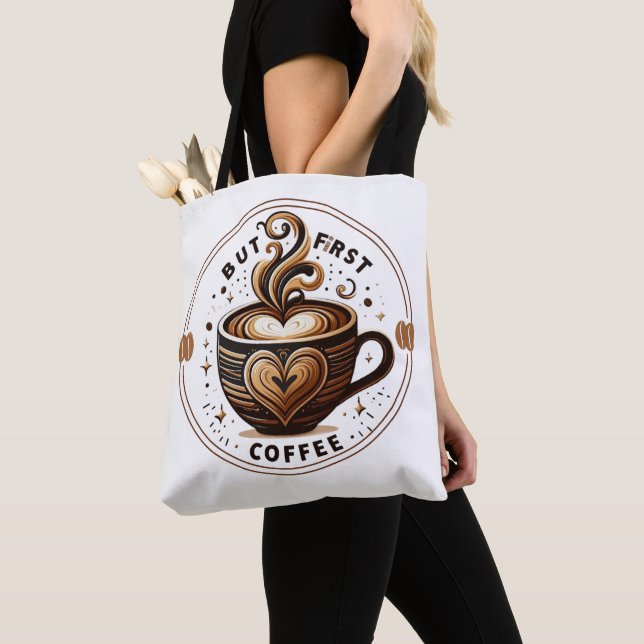 Snyggt Latte Art Tote Bag för kaffe Älskare Tygkasse (Närbild)