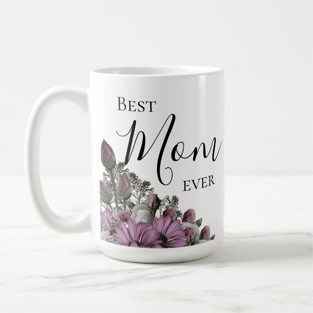 Snyggt Lavender Blommigt Best Mamma någonsin Kaffemugg (Vänster)