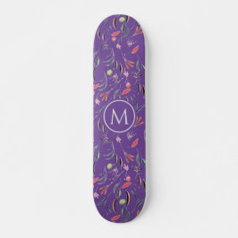 Snyggt Lavender Blommigt Watercolor MONOGRAM Mini Skateboard Bräda 18,5 Cm