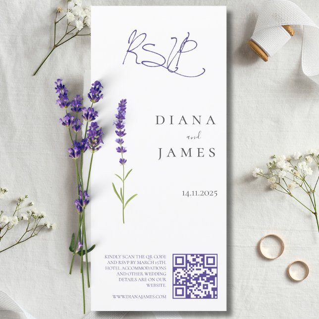 Snyggt Lavender Bröllop OSA QR-kod (Stylish Lavender Wedding RSVP QR code)