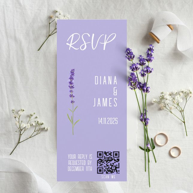 Snyggt Lavender Bröllop OSA QR-kod (Stylish Lavender Wedding RSVP QR code)