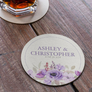 Snyggt Lavender Watercolor Blommigt Bouquet Bröllo Underlägg Papper Rund