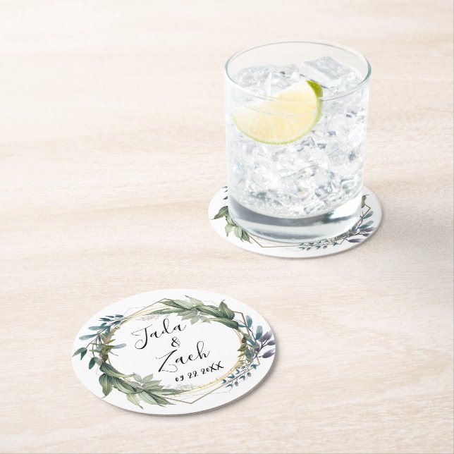 Snyggt Leafy Botanique Wandeine Bröllop Underlägg Papper Rund (Insitu)