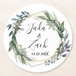 Snyggt Leafy Botanique Wandeine Bröllop Underlägg Papper Rund