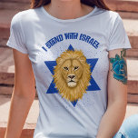 Snyggt Lejon för Judah och Star I står i Israel T Shirt<br><div class="desc">Den vackra skjortan från snyggten visar ert stöd för Israel! En digitalt målad Lejon av Judah är brännpunkten,  över bakgrunden till David Star. Modern typografi lyder: "Jag står med Israel" i blått. En texturerad blå bakgrund ger ett grymt utseende. *Artwork skapas uteslutande av Tracey Khalei / Orabella Prints.</div>