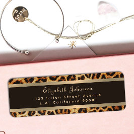Snyggt Leopard Animal Print Brown & Guld Rand Returadress Etikett