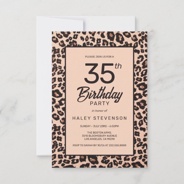 Snyggt Leopard Animal Print Trendig 35e Birthday Inbjudningar (Framsida)