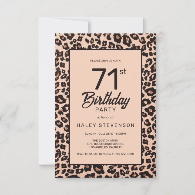 Snyggt Leopard Animal Print Trendig 71 Birthday Inbjudningar (Framsida)