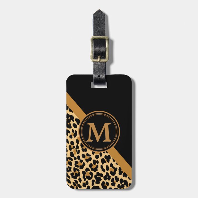 Snyggt Leopard Anpassningsbar Monogram Bagagebricka (Vertikal Framsida)