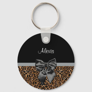 Snyggt Leopard Elegant Black Bow och Namn Nyckelring
