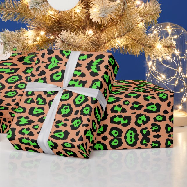 Snyggt leopard print neon grönt apricot orange presentpapper (Helgdagar)