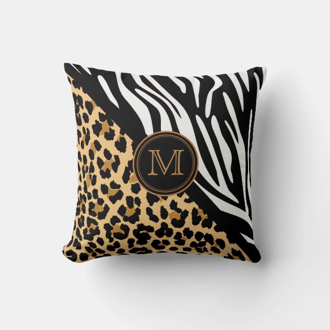 Snyggt Leopard Print och Zebra tryck Monogram Kudde (Framsida)