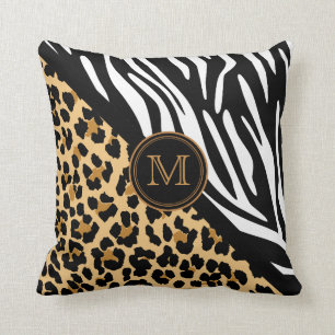 Snyggt Leopard Print och Zebra tryck Monogram Kudde