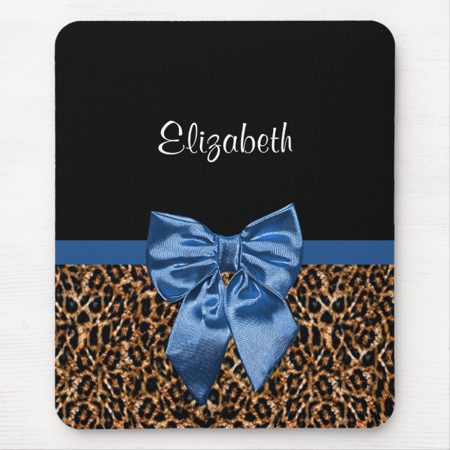 Snyggt Leopard Skriv ut Elegant Blue Bow and Namn Musmatta (Framsidan)