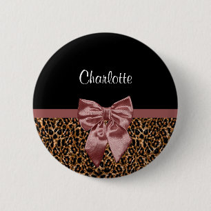 Snyggt Leopard Skriv ut Elegant Bow och Namn Knapp