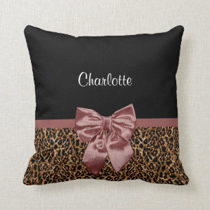 Snyggt Leopard Skriv ut Elegant Bow och Namn Kudde