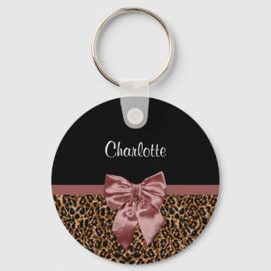 Snyggt Leopard Skriv ut Elegant Bow och Namn Nyckelring