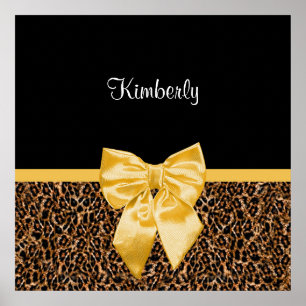 Snyggt Leopard Skriv ut Elegant Gult Bow och Namn Poster