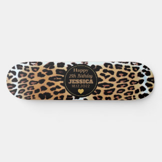 Snyggt Leopard Skriv ut Lycklig 25:e Anpassningsba Mini Skateboard Bräda 18,5 Cm