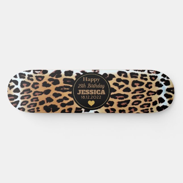 Snyggt Leopard Skriv ut Lycklig 25:e Anpassningsba Mini Skateboard Bräda 18,5 Cm (Horz)