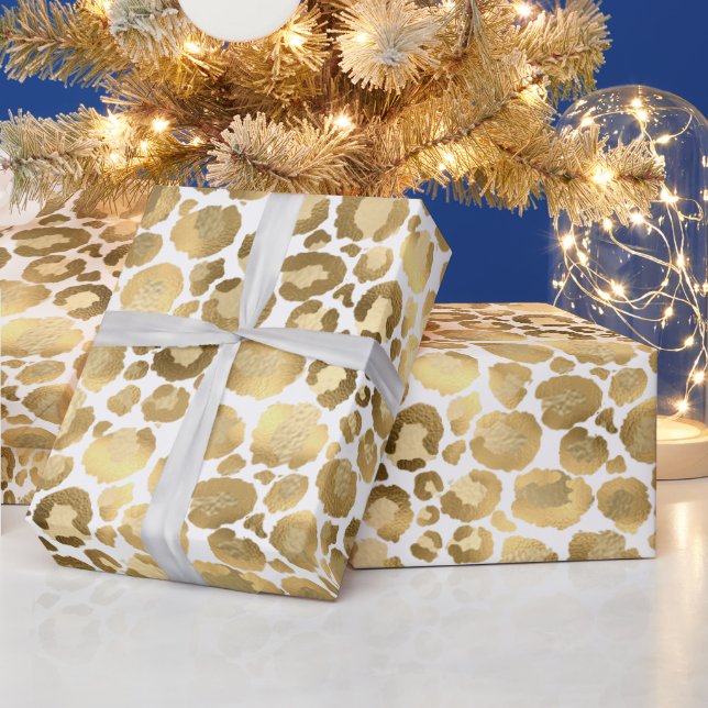 Snyggt leopard tryckt den vita chicen mönster guld presentpapper (Helgdagar)