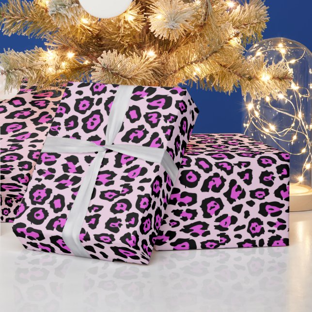 Snyggt leoparddjurtryck neonmagenta rosa presentpapper (Helgdagar)