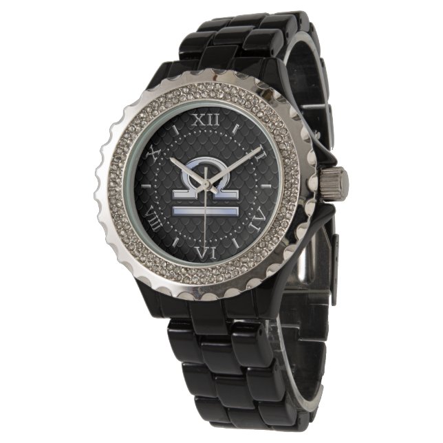 Snyggt Libra Zodiac Sign Black Snake Skin Dial Armbandsur (Vinklad)