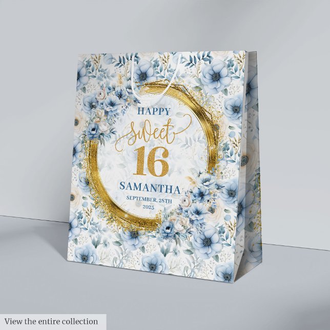 Snyggt Light Blue Sweet 16 Guld Glitter Gift Bag (Stylish Light Blue Sweet 16 Gold Glitter Gift Bag)