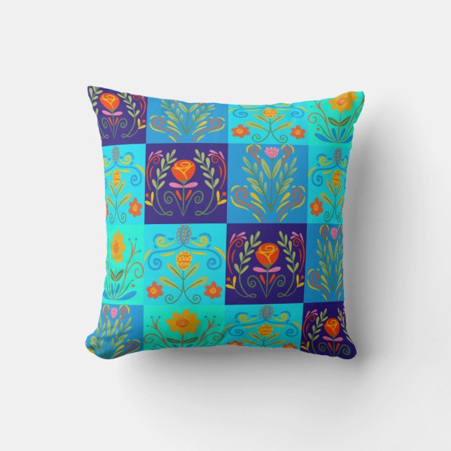 Snyggt Light Mörk blått Grönt Blommigt Dekorativ k Kudde (Framsida)