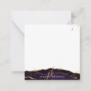 Snyggt Lila Agate-skript Monogram Guld Glitter Anteckningskort