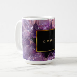 Snyggt lila ametyst gemstone geode monogramme kaffemugg