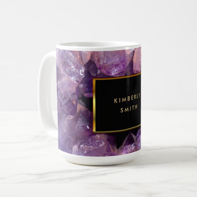 Snyggt lila ametyst gemstone geode monogramme kaffemugg (Framsida vänster)