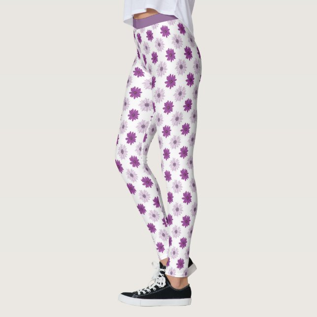 Snyggt Lila Blommigt Flower Mönster Leggings (Vänster)