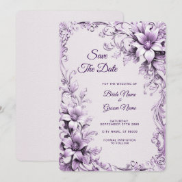 Snyggt Lila blommor Spara datum Datumet