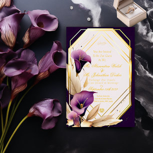 Snyggt Lila Calla Lilly Blommigt Script Bröllop Inbjudningar