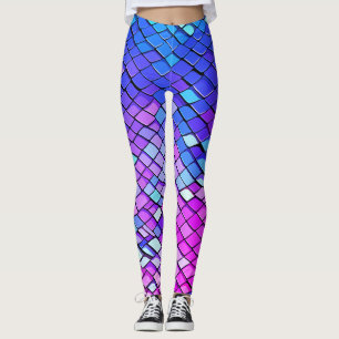 Snyggt lila färgglada sjöjungfrustjärtfjällsmönste leggings