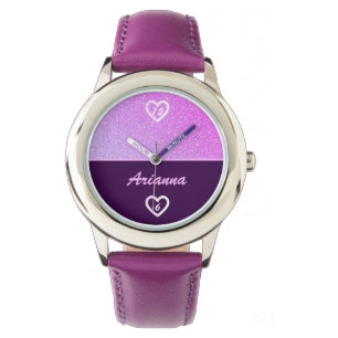 Snyggt Lila Faux Glitter Girly Rosa Namn Glam Armbandsur