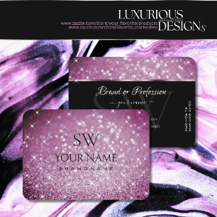 Snyggt Lila Glitter Luminous Stars och Monogram Visitkort