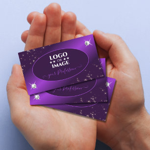 Snyggt Lila Glitter Stars Diamanter med Logotyp Visitkort