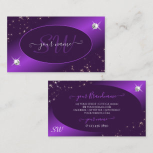 Snyggt Lila Glitter Stars diamanter och Monogram Visitkort