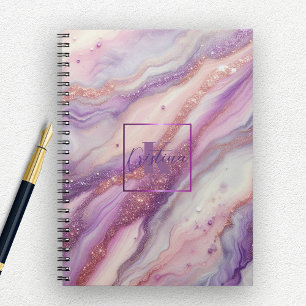 Snyggt Lila Lavender Marble med Glitter Veins Anteckningsbok