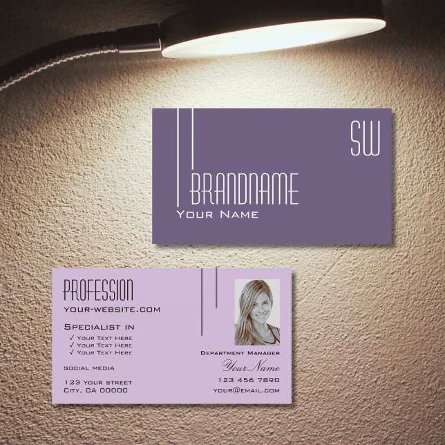 Snyggt Lila Lilac Chic med Monogram och Photo Visitkort (Skapare uppladdad)