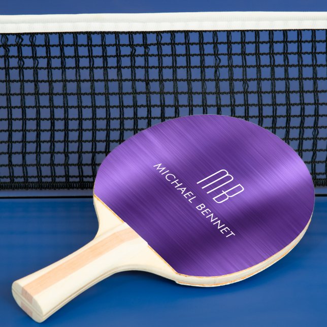 Snyggt Lila Metallic Monogram Namn Pingisracket (Insitu)