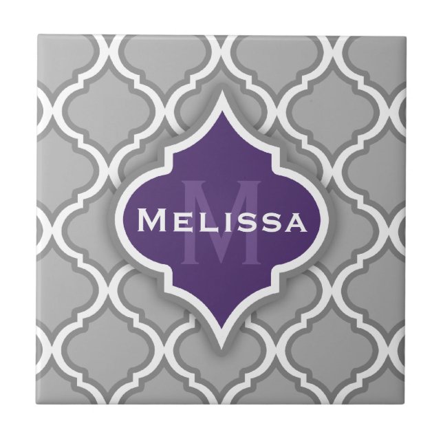 Snyggt Lila och Grått Moroccan Tile Mönster Kakelplatta (Framsidan)