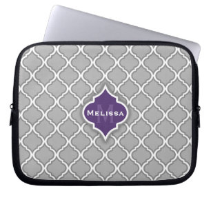 Snyggt Lila och Grått Moroccan Tile Mönster Laptop Sleeve