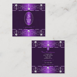 Snyggt Lila och Lilac Ornaments Monogram Fyrkantigt Visitkort