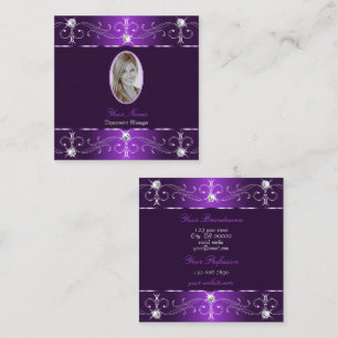 Snyggt Lila och Lilac Ornate Ornaments add Foto Fyrkantigt Visitkort